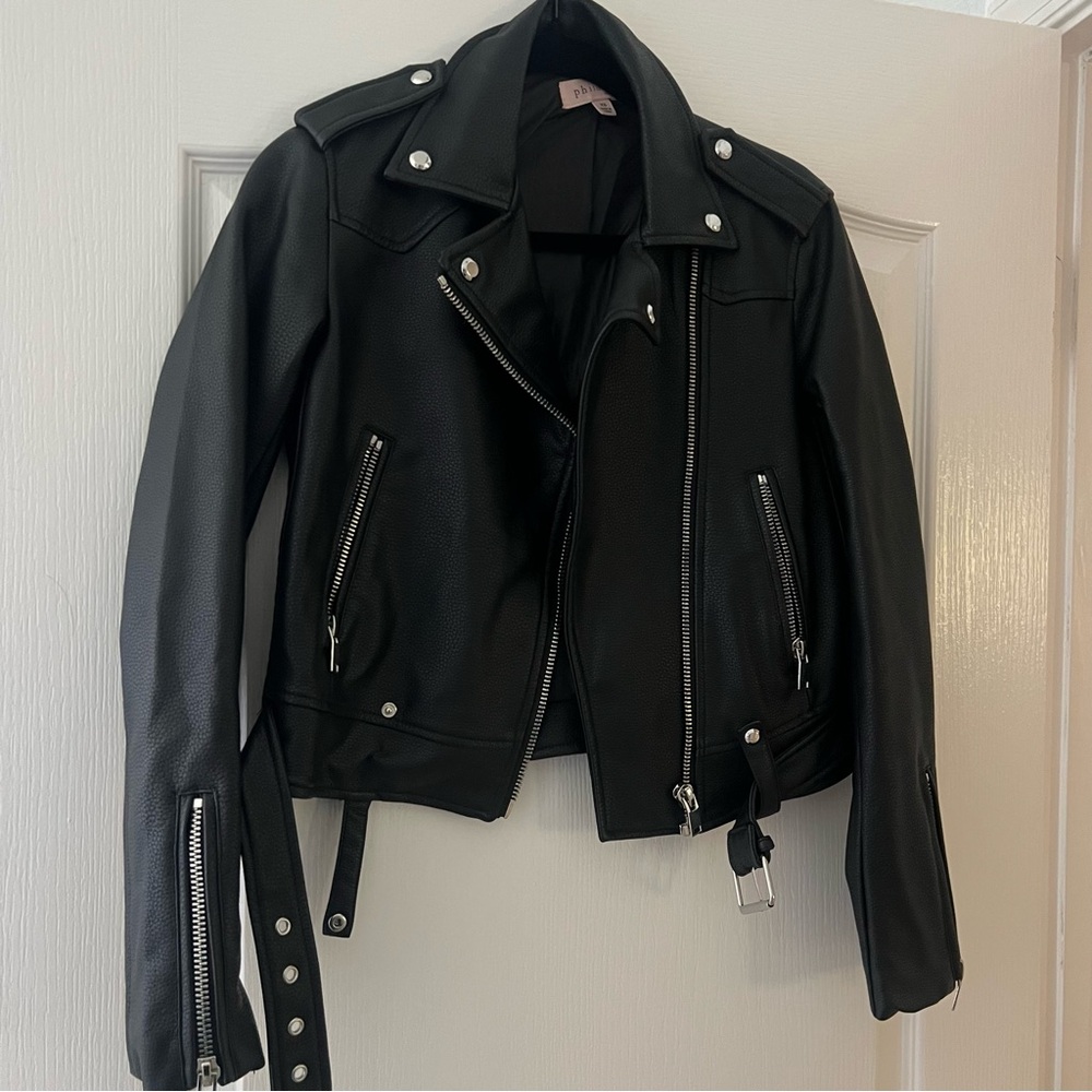 Philosophy black leather moto jacket